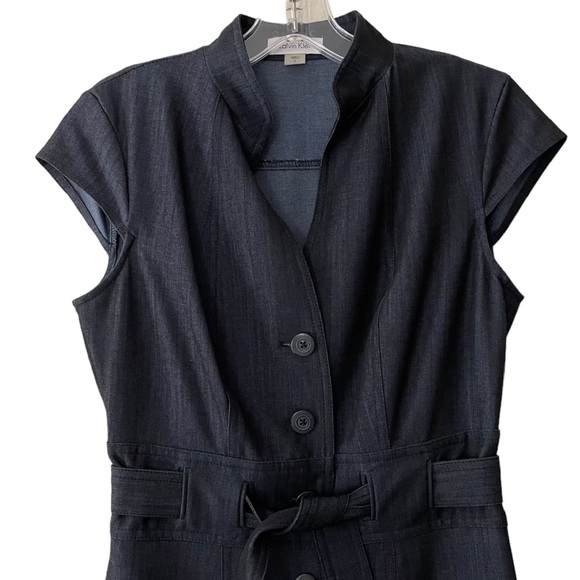 *NWOT* Calvin Klein Chambray Cap Sleeve Belted Button Down Sheath/Shirt Dress - Picture 6 of 14